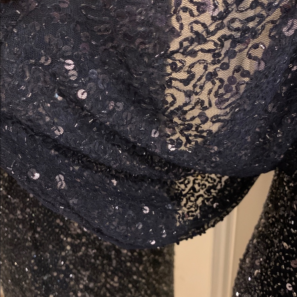 Pizarro Nights Elegant Dark Blue Sequin Dress Size 14 - Picture 8 of 17